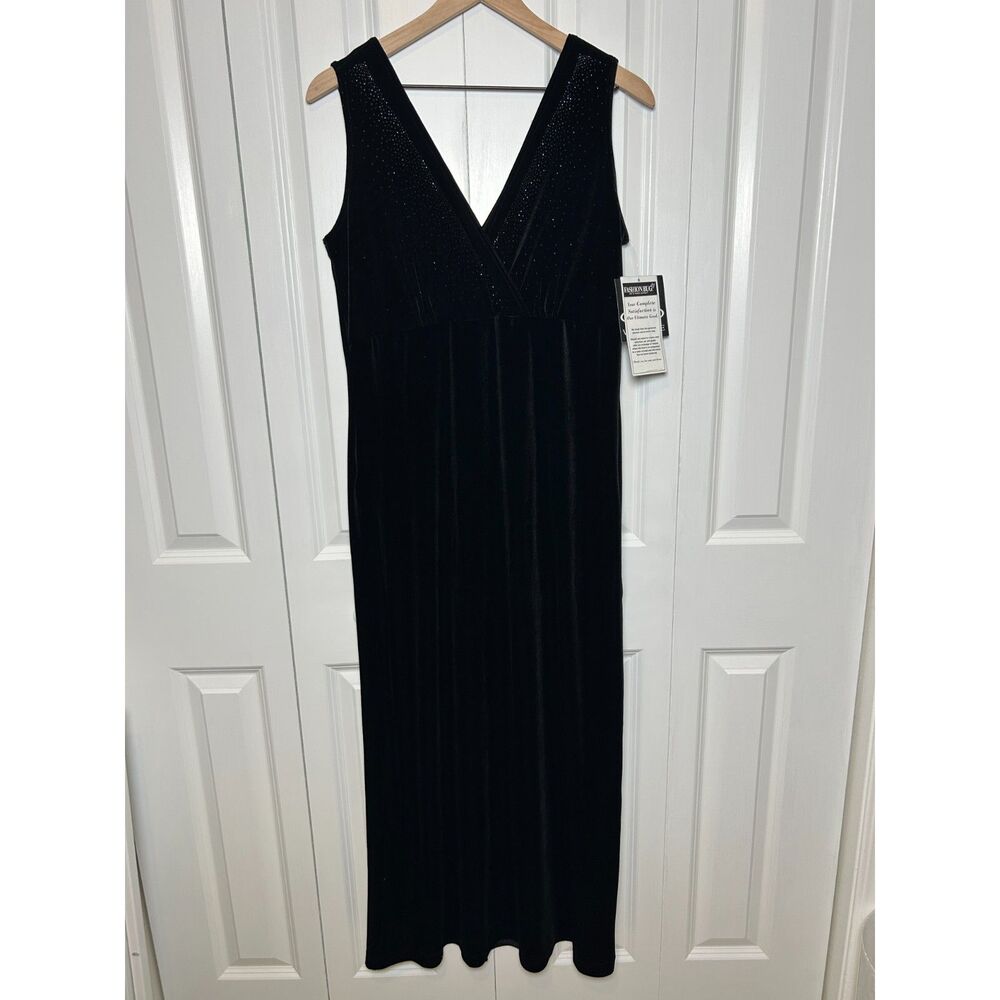 Vintage Black Velvet Rhinestone Maxi Dress Size 12 NWT Y2K whimsigoth 90s